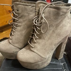 Taupe platform lace up bootie